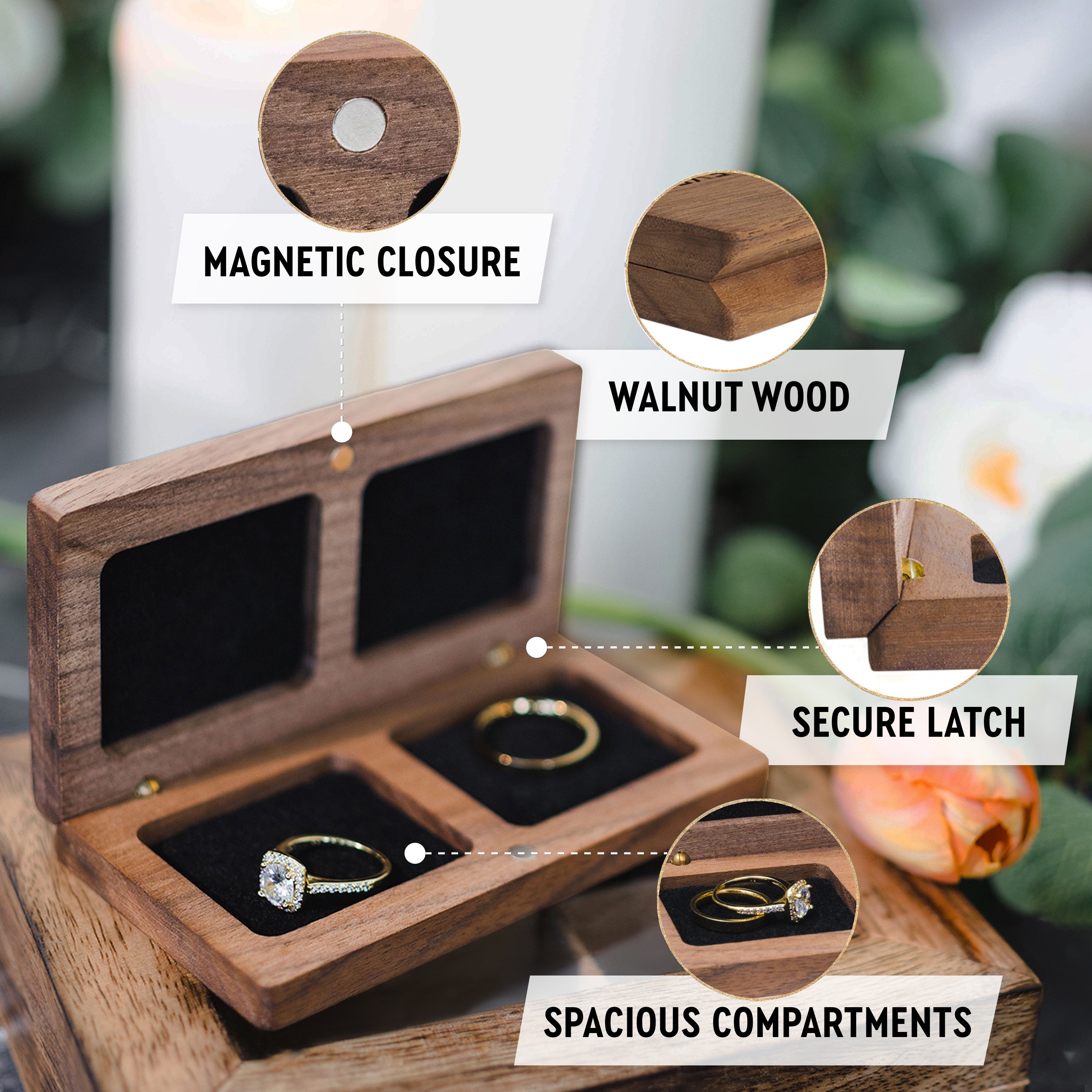 AW Wedding Ring Box Engagement Ring Bearer Box Wooden Double Ring Box  Decorative Jewelry Box Rustic Decor Box : Amazon.in: Jewellery